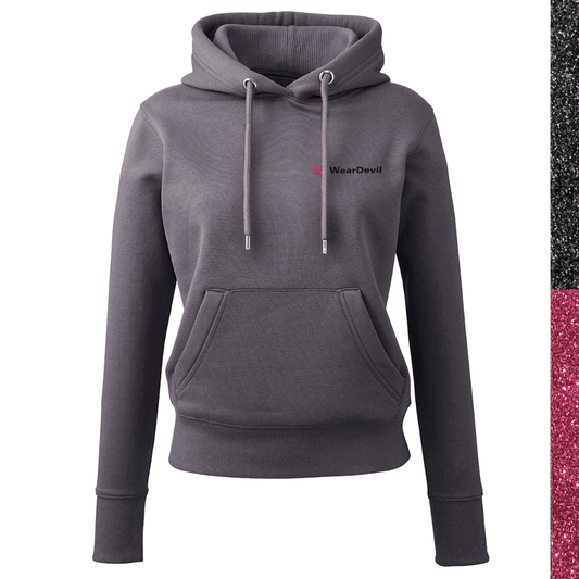 Women's Hoodie - WD Pocket Logo Pink and Black Glitter - WearDevil