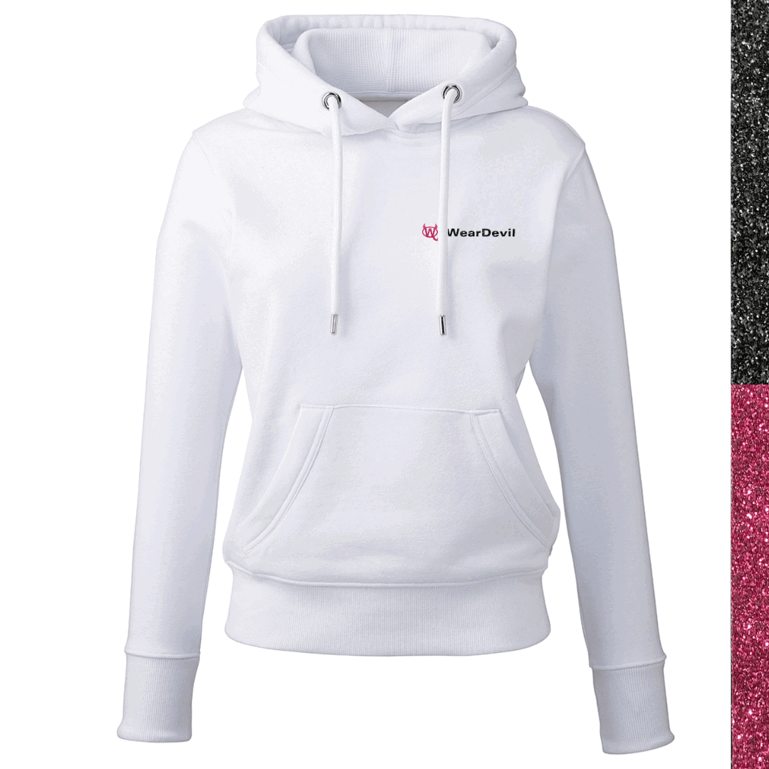 Women's Hoodie - WD Pocket Logo Pink and Black Glitter - WearDevil