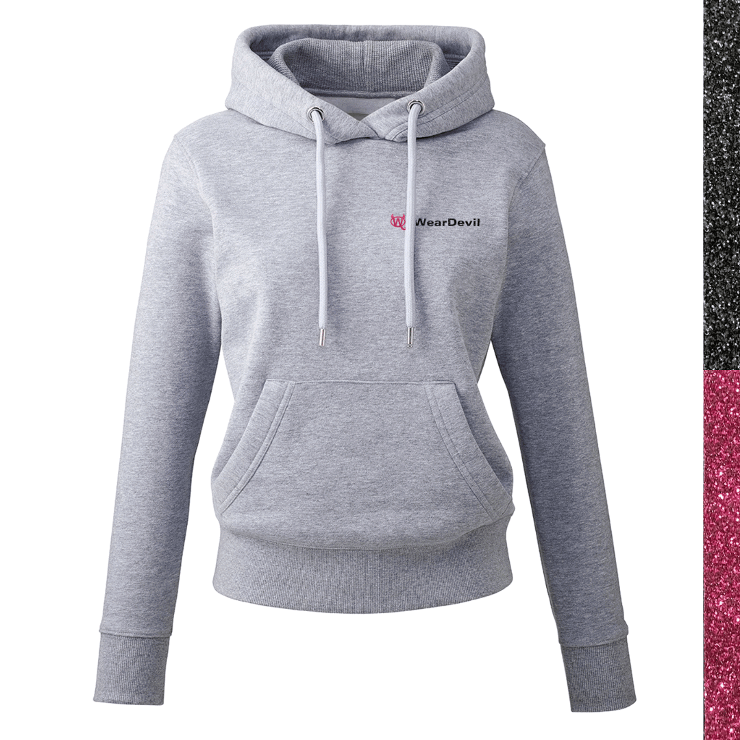 Women's Hoodie - WD Pocket Logo Pink and Black Glitter - WearDevil