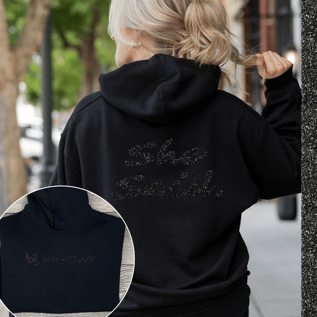 No Strings Attached – She Said (Women's Oversized Hoodie) - Black Glow-up