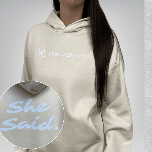No Strings Attached – She Said (Women's Oversized Hoodie) - White Glow-up